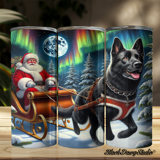 Santa Northern Lights Black German Shepherd Designs | Made to Order | Printed Tumbler