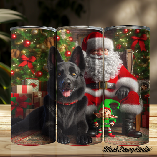 Santa & Tree Black German Shepherd Design | Made to Order | Printed Tumbler