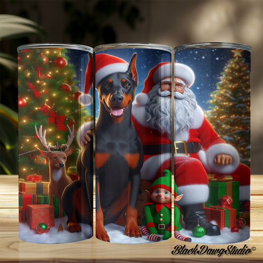 Santa & Tree Doberman Shepherd Design | Made to Order | Printed Tumbler