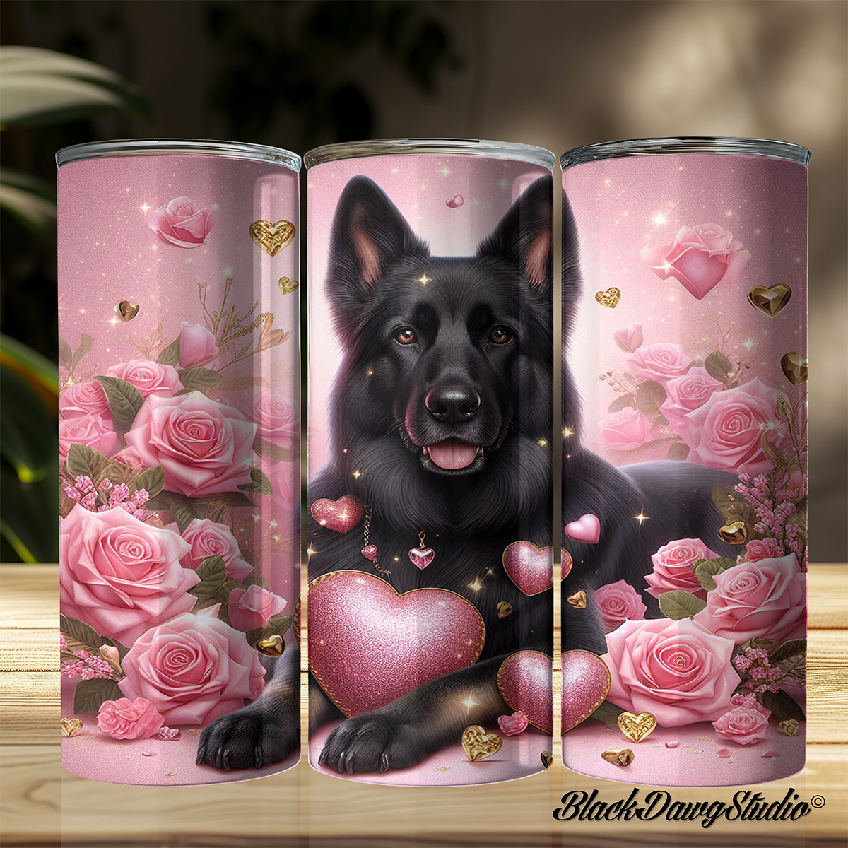 Valentine's Day Black German Shepherd Design | Made to Order | Printed Tumbler