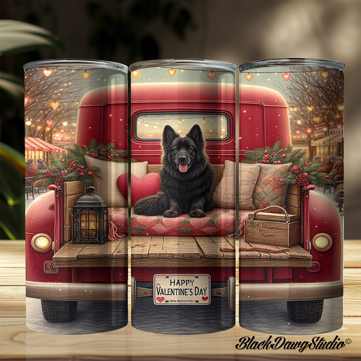 Valentine's Day Black German Shepherd Design | Made to Order | Printed Tumbler