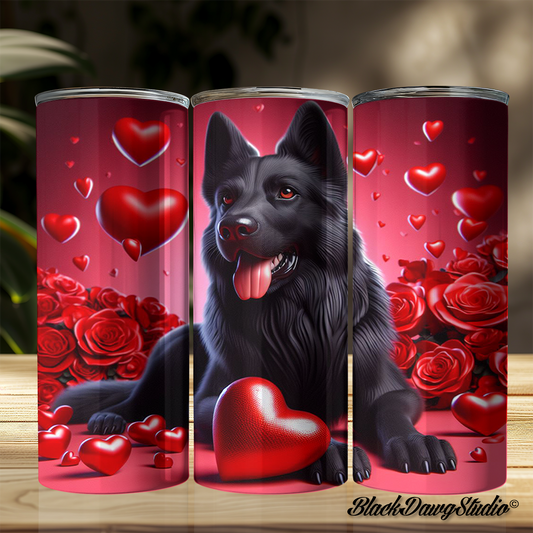 Valentine's Day Black German Shepherd Design | Made to Order | Printed Tumbler