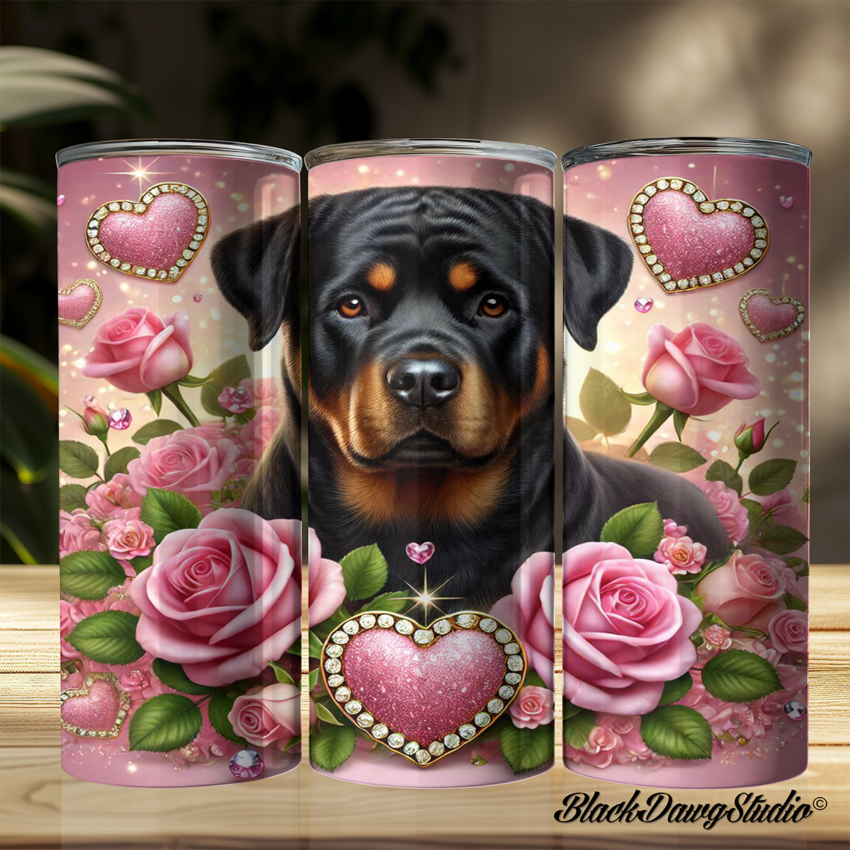 Valentine's Day Rottweiler Design | Made to Order | Printed Tumbler