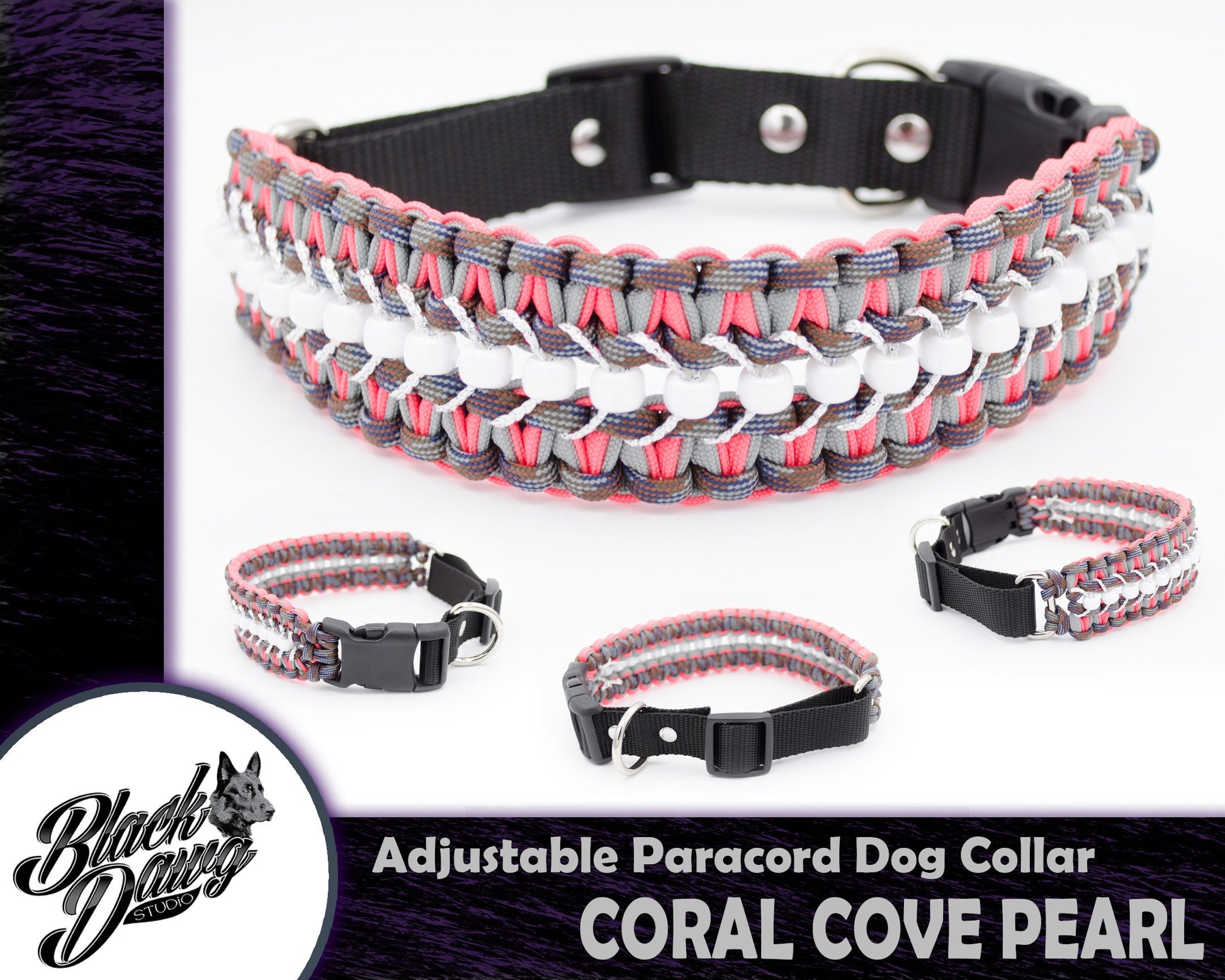 Coral Cove Pearl Adjustable Paracord Dog Collar ***CUSTOM ORDER***