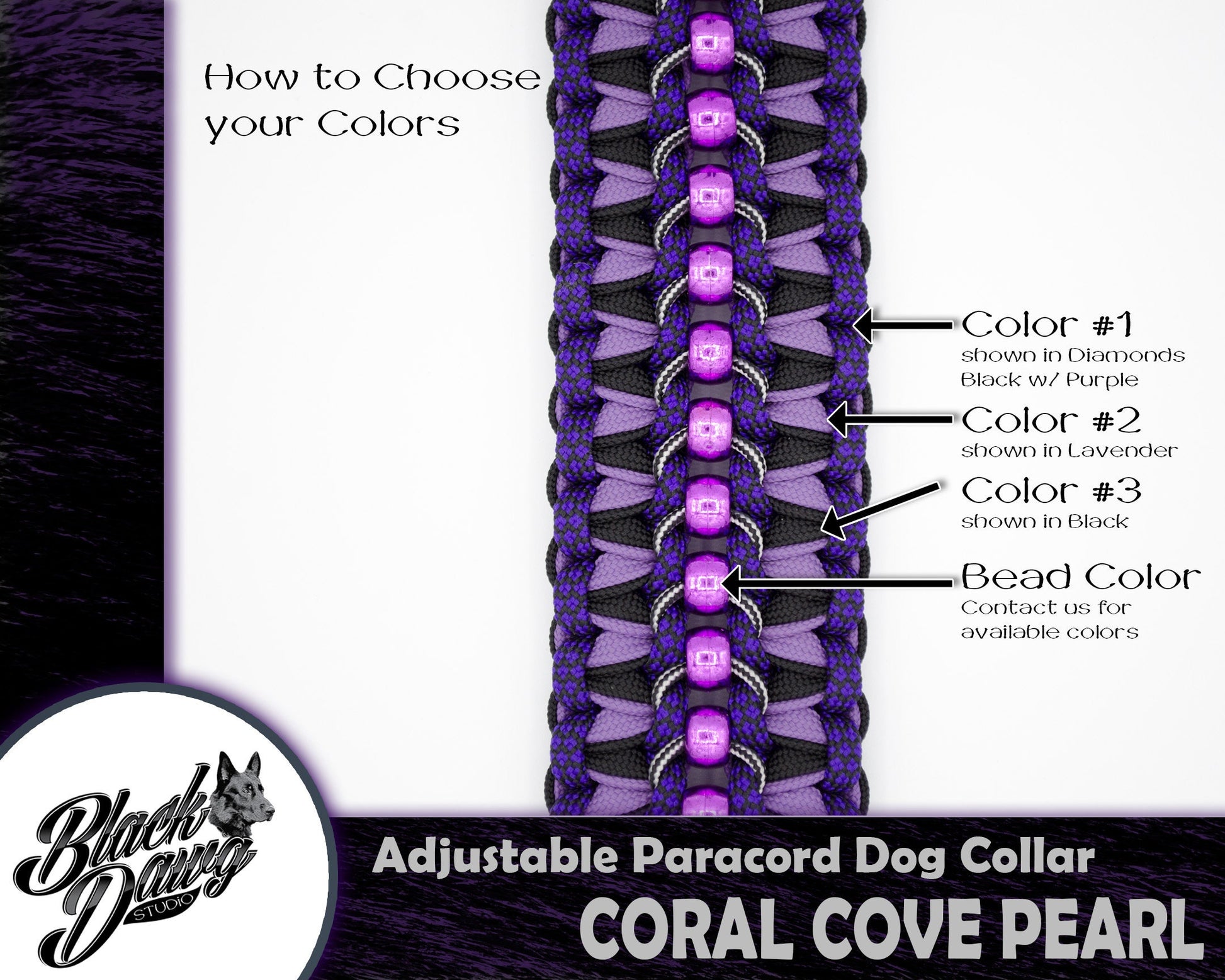 Coral Cove Pearl Adjustable Paracord Dog Collar ***CUSTOM ORDER***