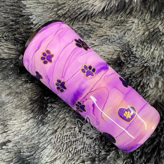 RTS 24oz Tapered Tumbler Peekaboo Glitter Paw Prints Purple Marble | Puppy Paw Prints Hearts decals | Dog Lover Gift